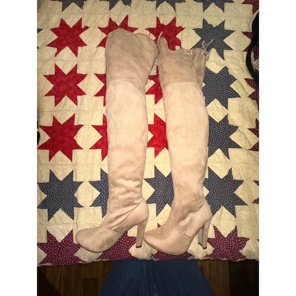 Chase & Chloe Tan Suede Over The Knee Boots Block Heel Size 8
